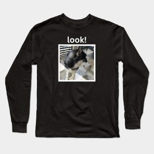 Cute Black Husky Dog Looking Away White Design Long Sleeve T-Shirt